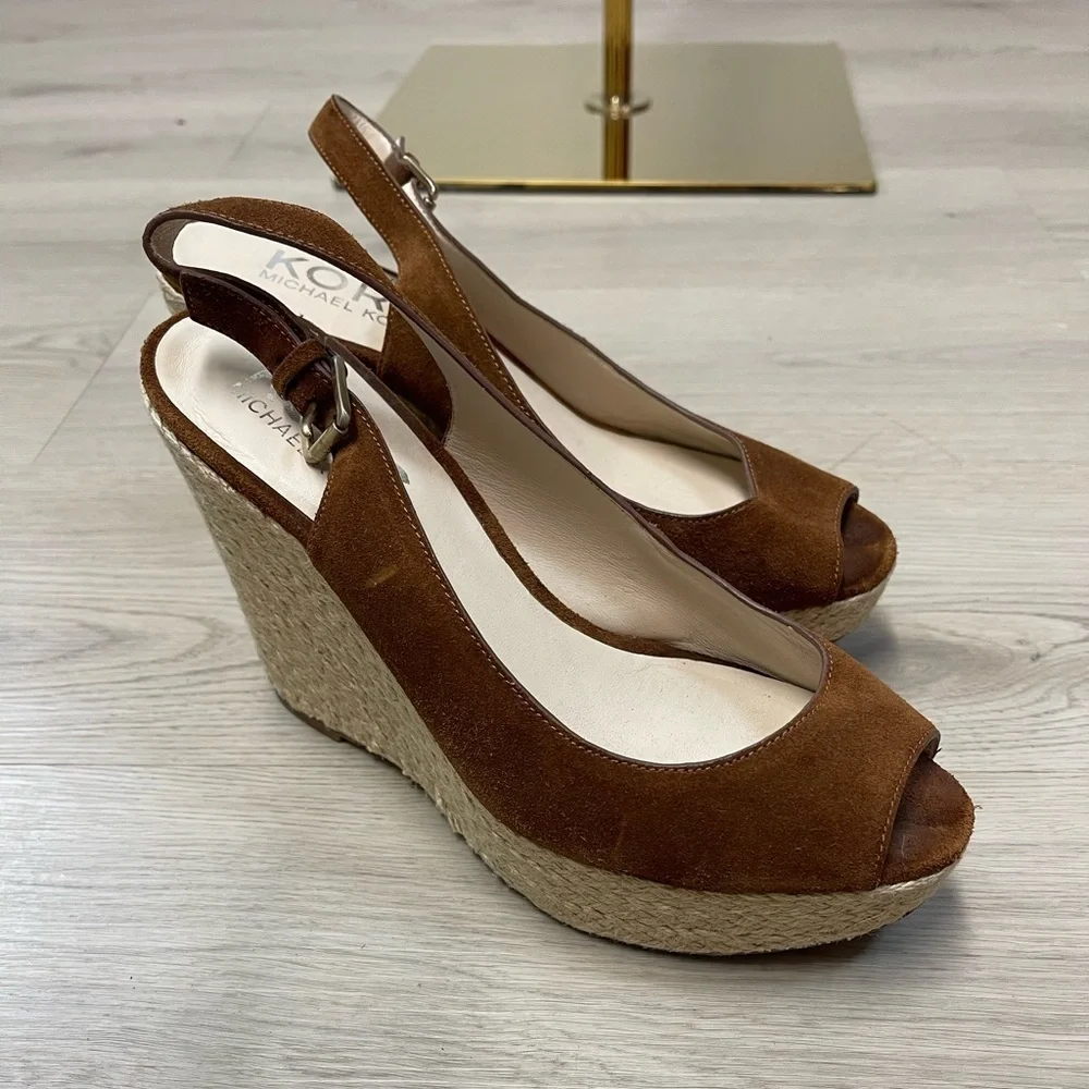 Michael Kors Brown Suede Platform Wedge Sandal size 9.5